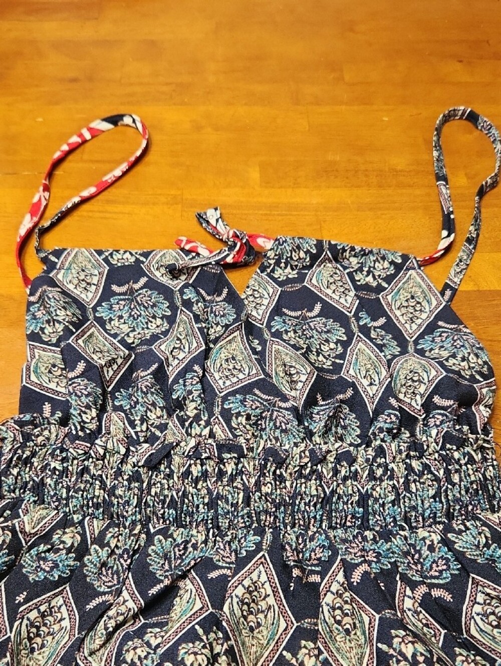 Hayden Los Angeles maxi Boho Smocked dress black geometric Red/White Floral Sm - Picture 4 of 12